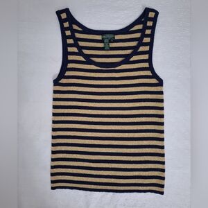 RALPH LAUREN Navy and Gold Striped Tank Sweater